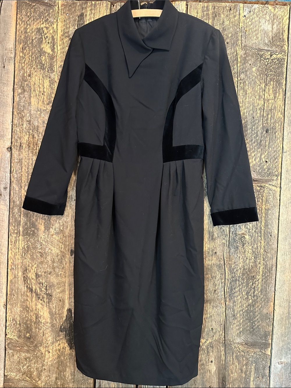 Vintage Guy Laroche Boutique Paris Black Wool Dress F44 / US 14